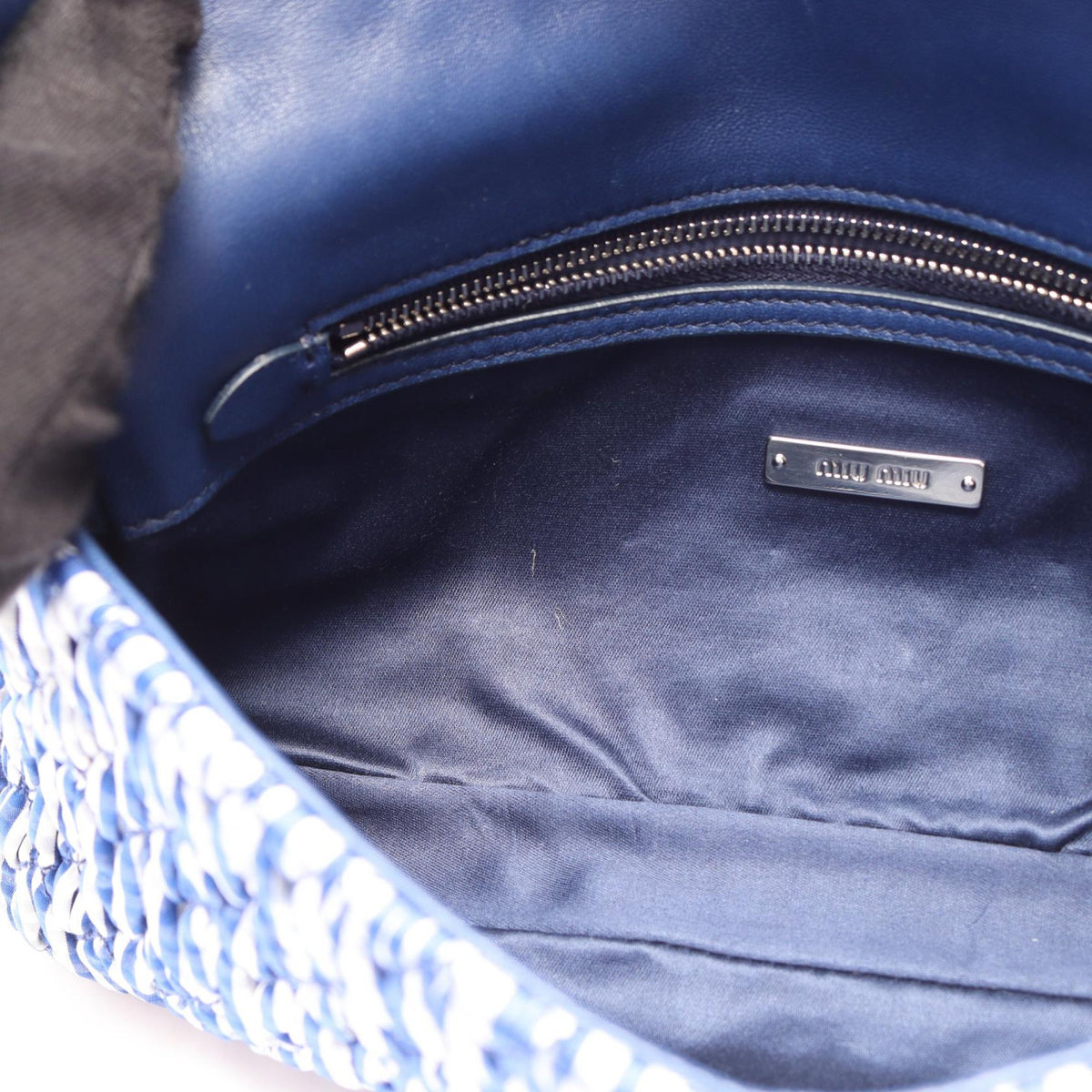 Preloved Miu Miu Materasse 2WAY Shoulder Bag Blue/White cotton×leather 5BD233 2101220129699