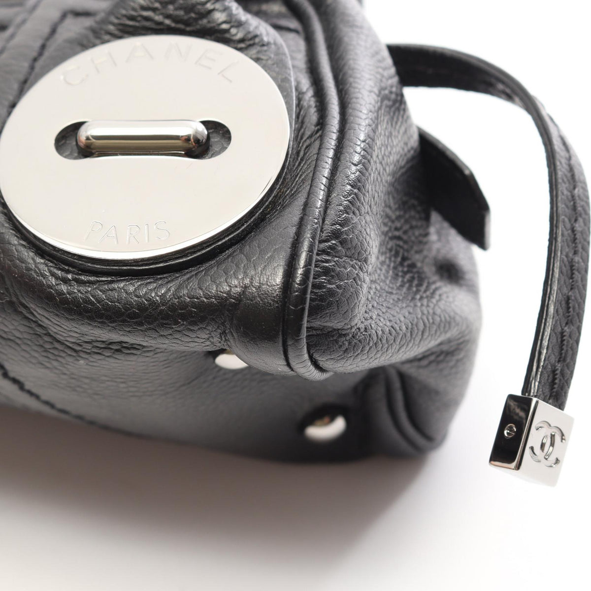 Preloved CHANEL Black Chocolate bar button motif Grained Calfskin leather 2101220285661