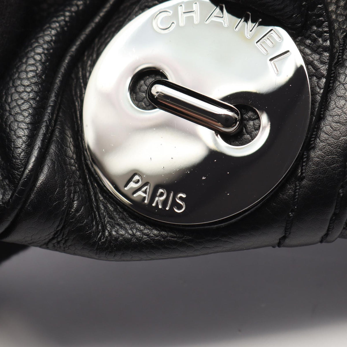 Preloved CHANEL Black Chocolate bar button motif Grained Calfskin leather 2101220285661