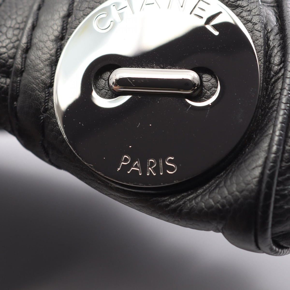 Preloved CHANEL Black Chocolate bar button motif Grained Calfskin leather 2101220285661