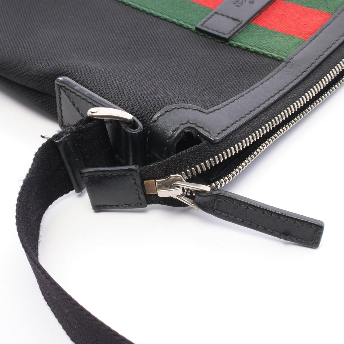 Preloved GUCCI Web Stripe Flat Messenger Shoulder Bag Black/Green/Red leather×Nylon canvas 471454 2101220287320