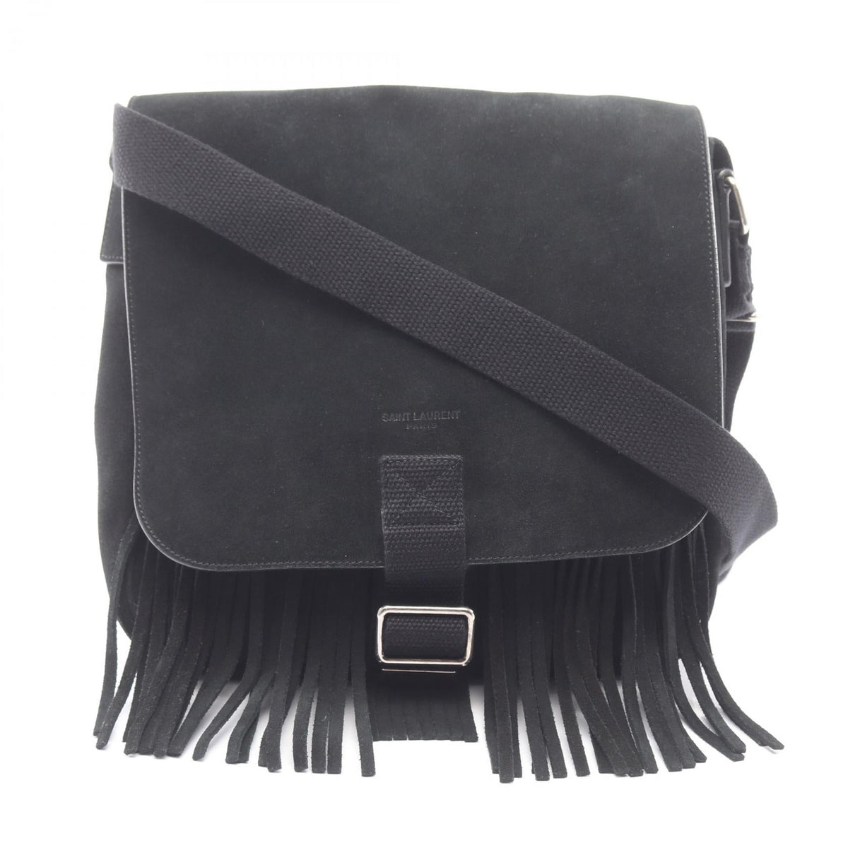 Preloved SAINT LAURENT PARIS fringe Shoulder Bag Black Suede 2101219830360