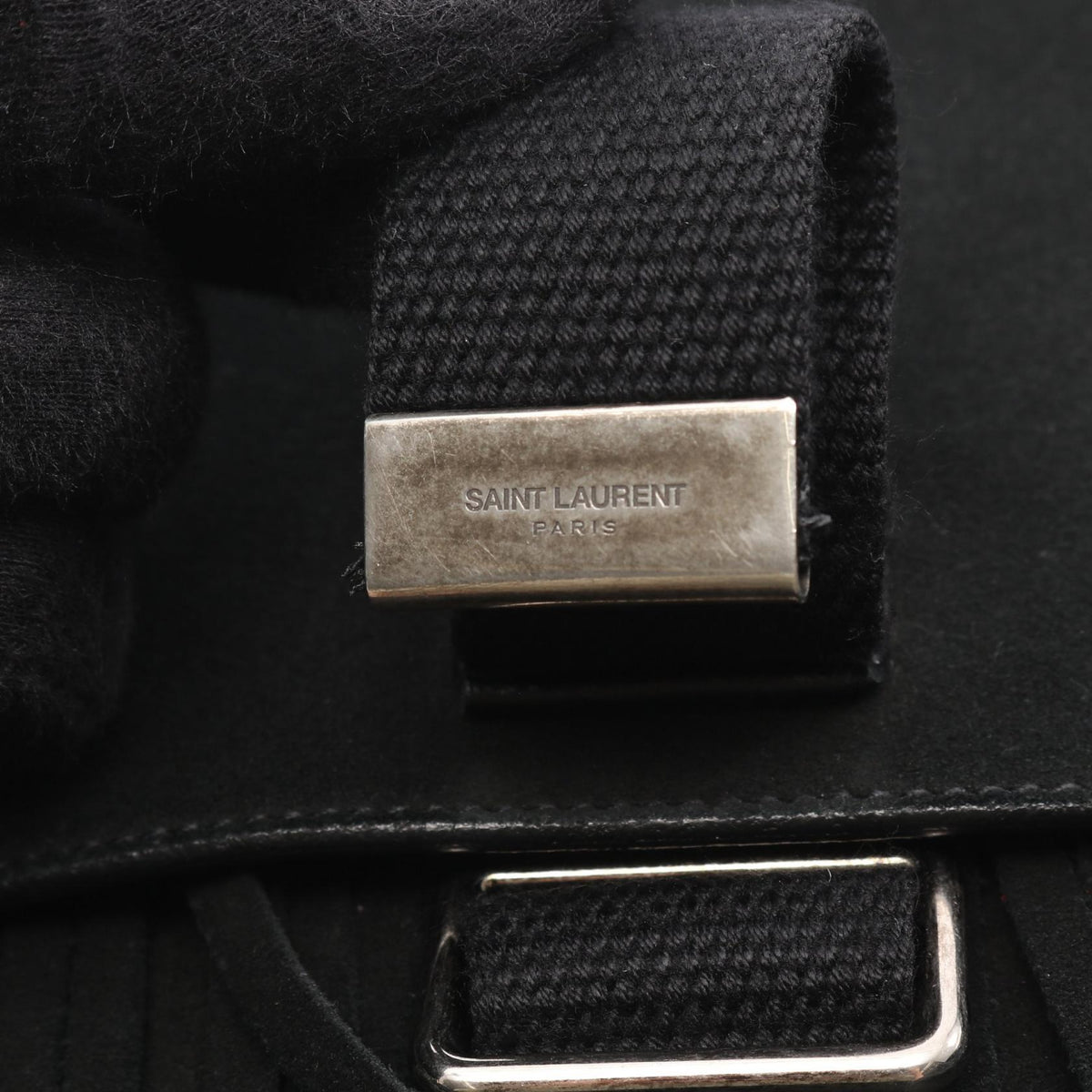 Preloved SAINT LAURENT PARIS fringe Shoulder Bag Black Suede 2101219830360