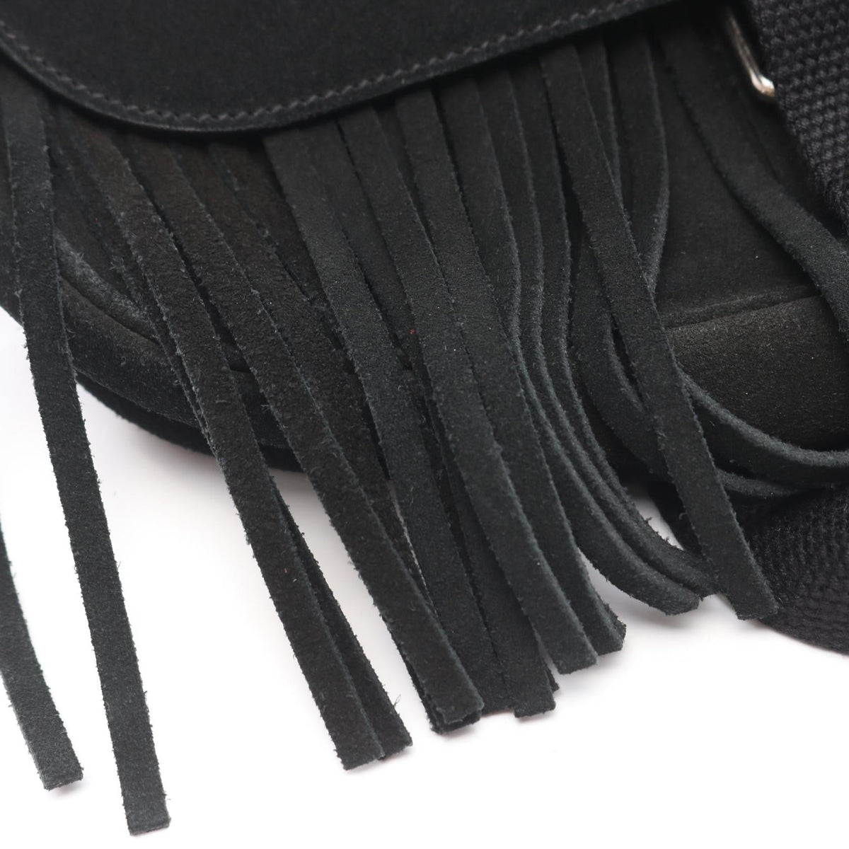 Preloved SAINT LAURENT PARIS fringe Shoulder Bag Black Suede 2101219830360