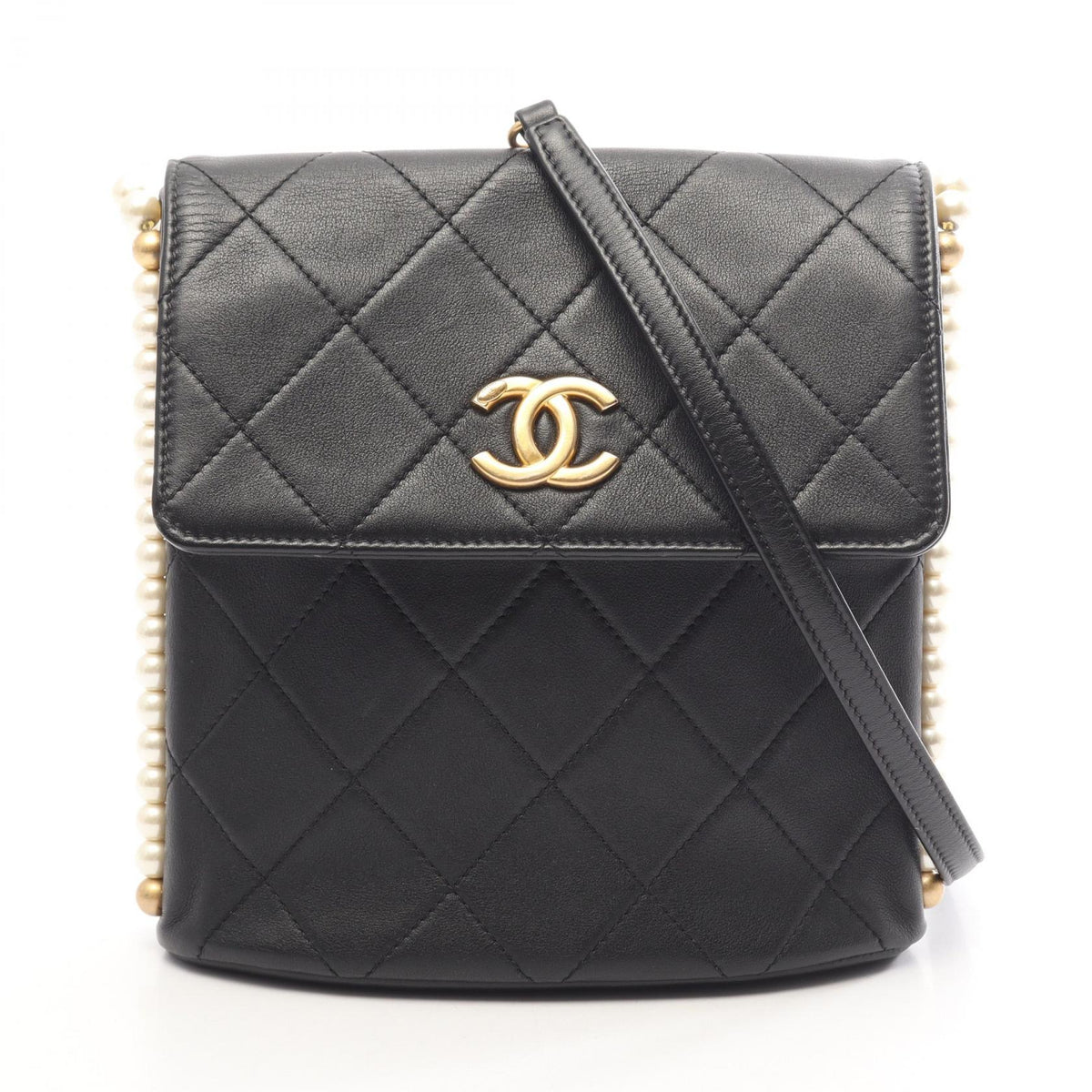 Preloved CHANEL Black Matelasse Artificial pearl Shoulder Bag Lambskin (sheep leather) AS2503 2107400263245