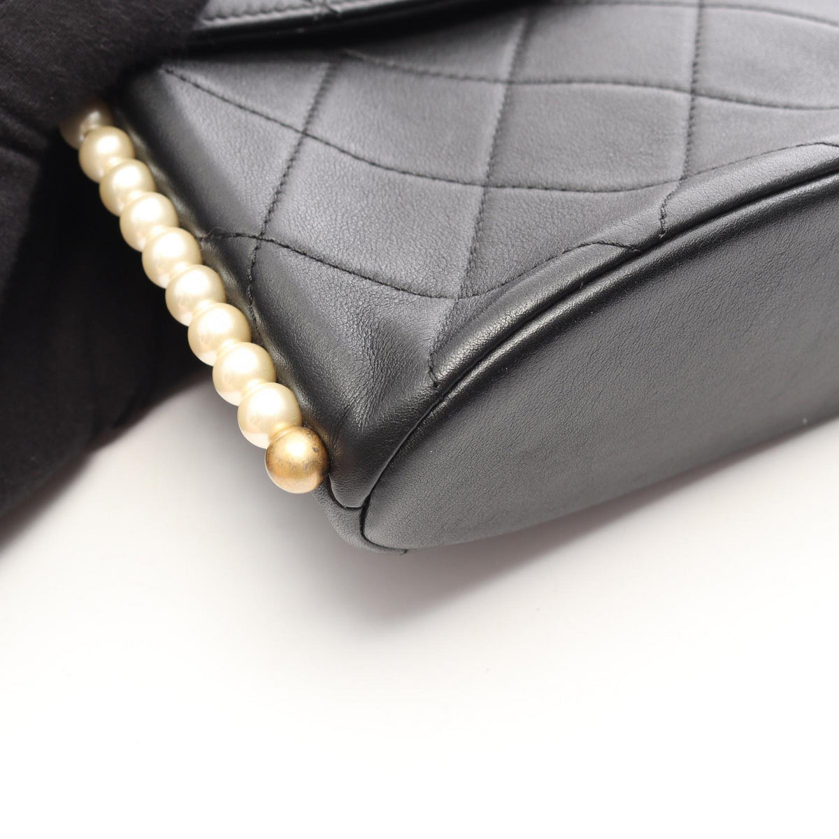 Preloved CHANEL Black Matelasse Artificial pearl Shoulder Bag Lambskin (sheep leather) AS2503 2107400263245