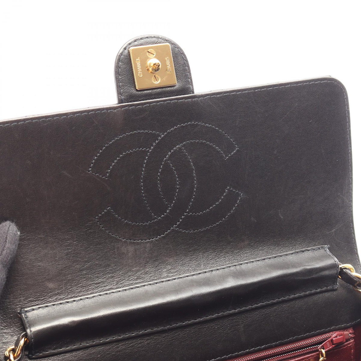 Preloved CHANEL Black Matelasse Single Flap Push Lock Lambskin (sheep leather) 2101220285333