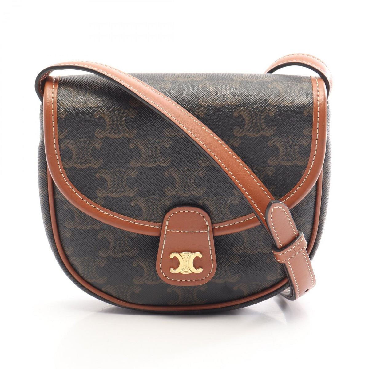 Preloved CELINE Triomphe Minibusas Shoulder Bag Brown/Black PVC coated canvas×leather 2101220281144