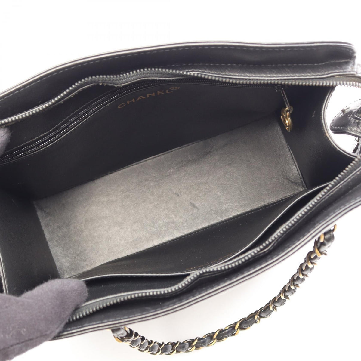 Preloved CHANEL Black COCO Mark Antique Gold Hardware leather 2101220285180