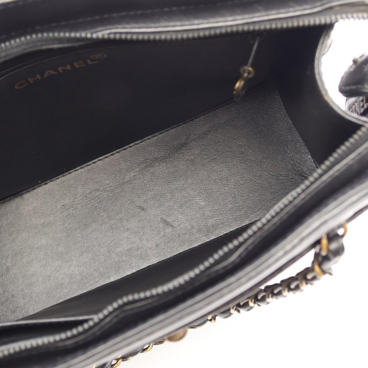 Preloved CHANEL Black COCO Mark Antique Gold Hardware leather 2101220285180