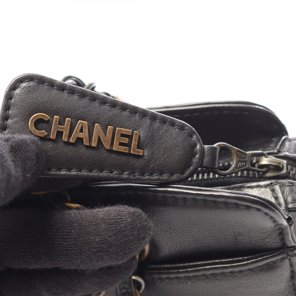 Preloved CHANEL Black COCO Mark Antique Gold Hardware leather 2101220285180