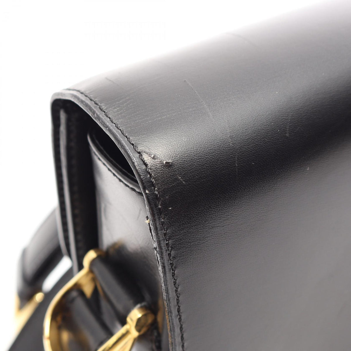 Preloved CELINE Hose carriage Shoulder Bag Black leather 2101220288655