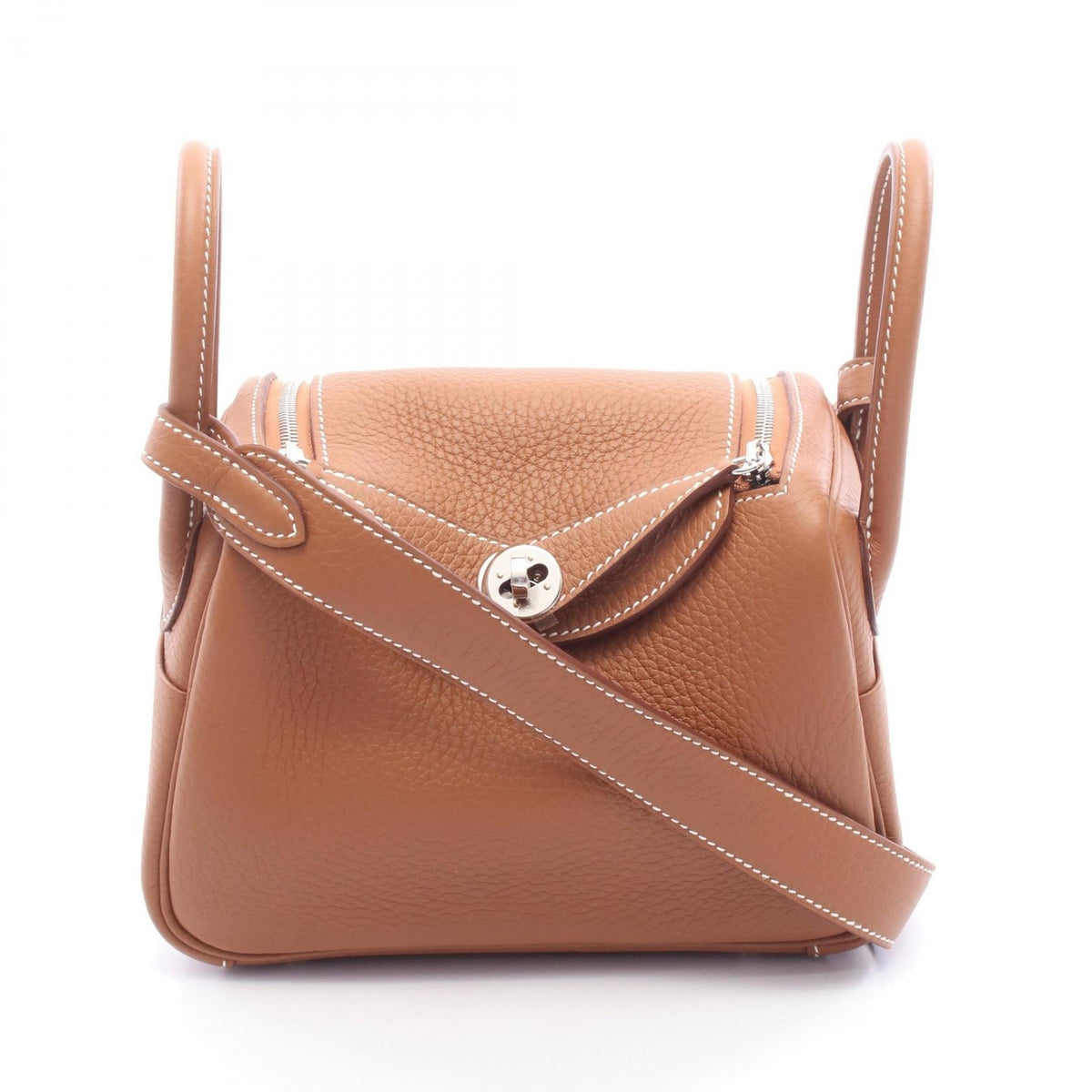 Preloved HERMES Lindy Mini Gold Shoulder Bag Brown Taurillon Clemence Other×Taurillon Clemence 2118700092213