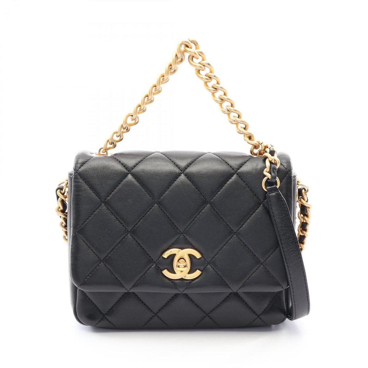 Preloved CHANEL Black Matelasse 2WAY Lambskin (sheep leather) 2106800650204