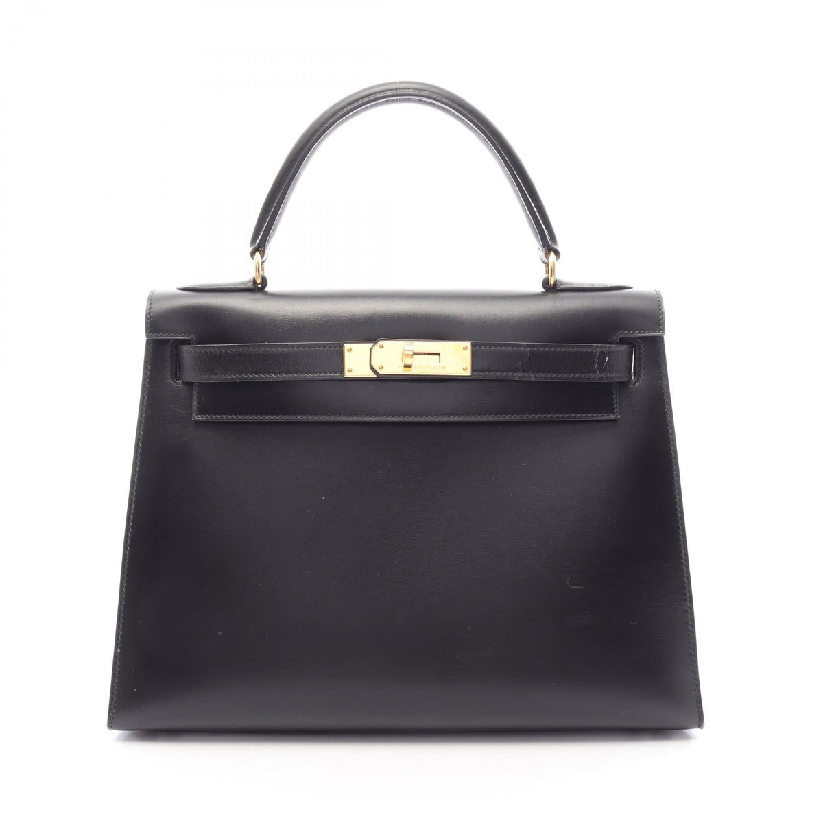 Preloved HERMES Kelly 28 (External Stitching, 2-Way) Handbag Black Box calf leather Calfskin (cowhide) 2101220115845