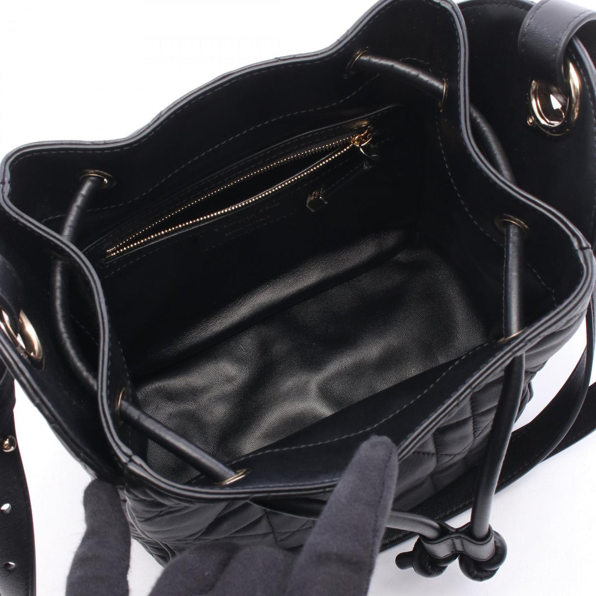 Preloved Dior D-Motion Small Cannage Shoulder Bag Black Lambskin (sheep leather) M2851ONWP 2120900147006