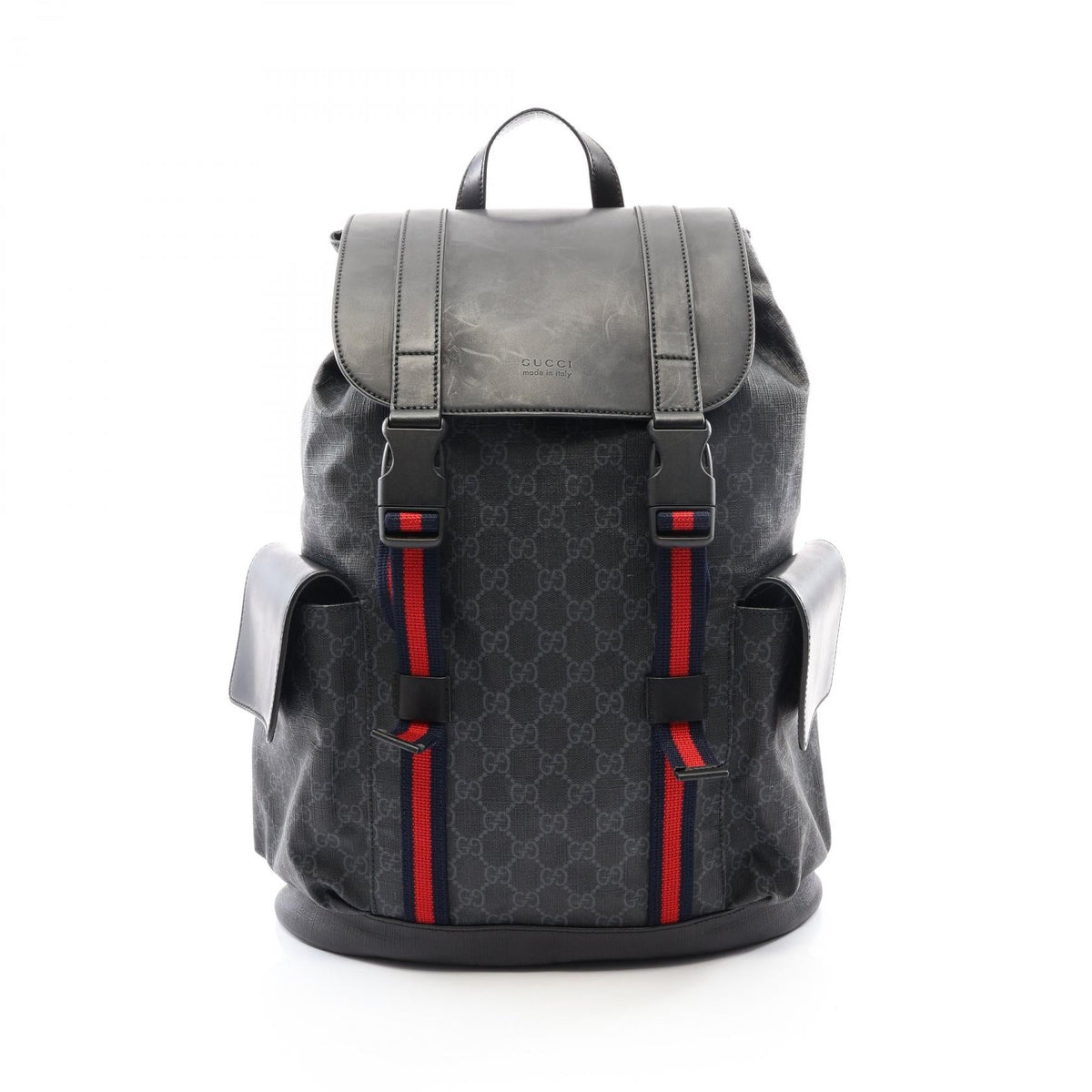 Preloved GUCCI Soft GG Supreme Sherry Line Rucksack Backpack Black/Navy/Red PVC coated canvas×leather 495563 2121400022930