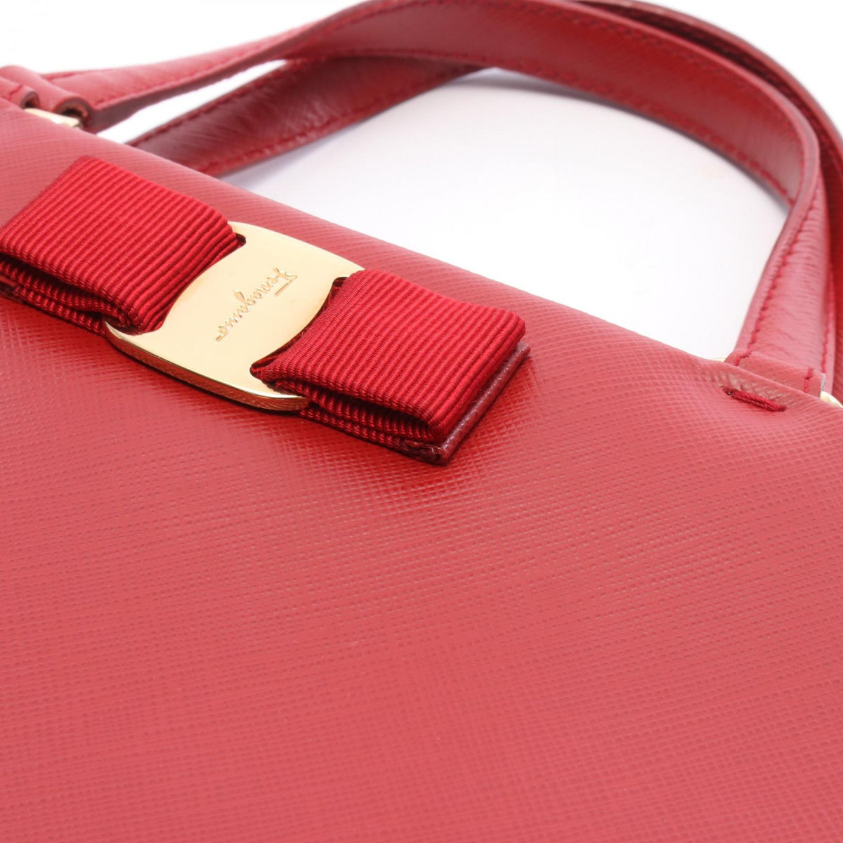 Preloved Salvatore Ferragamo Vala Ribbon 2WAY Handbag Red leather 2101220286927