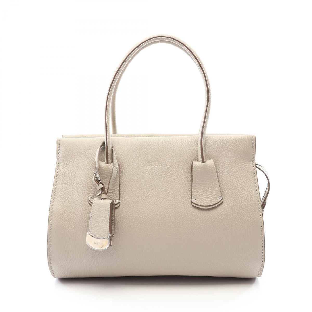 Preloved TOD'S NOTE SHOPPING DUE MANICI ZIP Tote Bag Beige leather 2120900146139