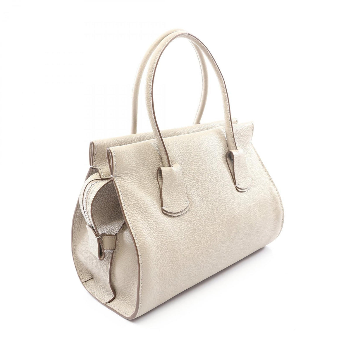 Preloved TOD'S NOTE SHOPPING DUE MANICI ZIP Tote Bag Beige leather 2120900146139