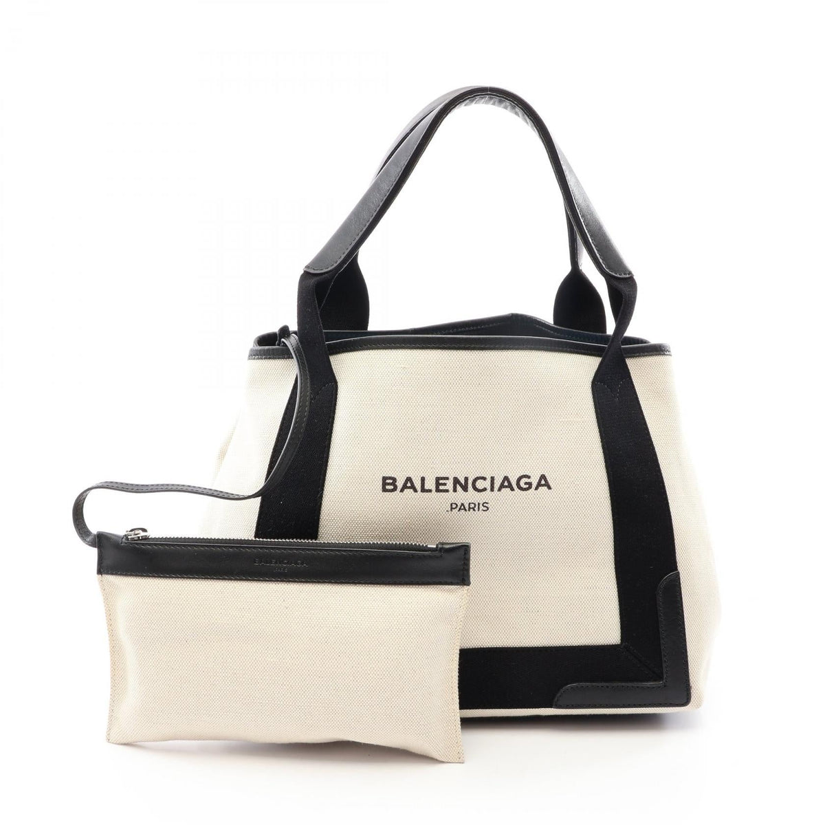 Preloved BALENCIAGA NAVY CABAS S Navy cabas Tote Bag Beige/Black canvas×leather 339933 2120900145996