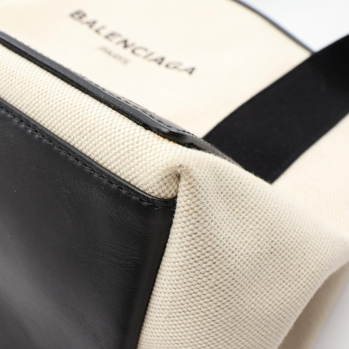 Preloved BALENCIAGA NAVY CABAS S Navy cabas Tote Bag Beige/Black canvas×leather 339933 2120900145996