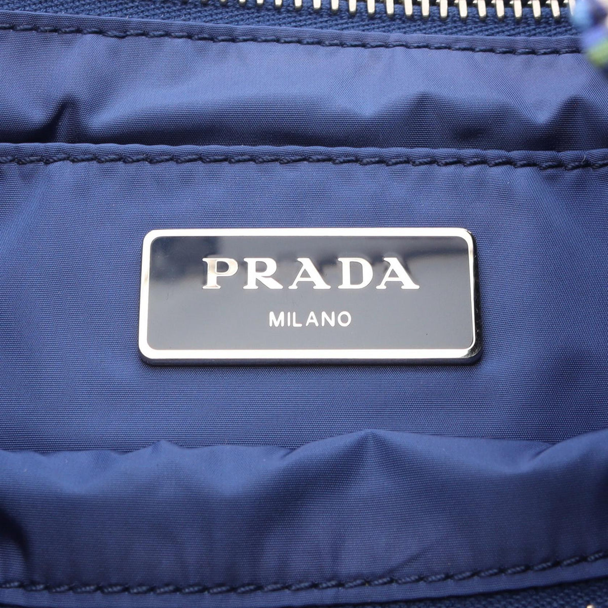 Preloved PRADA TESSUTO STAMPATO Tote Bag Blue/Multicolor Nylon×Saffiano leather 2101219625171
