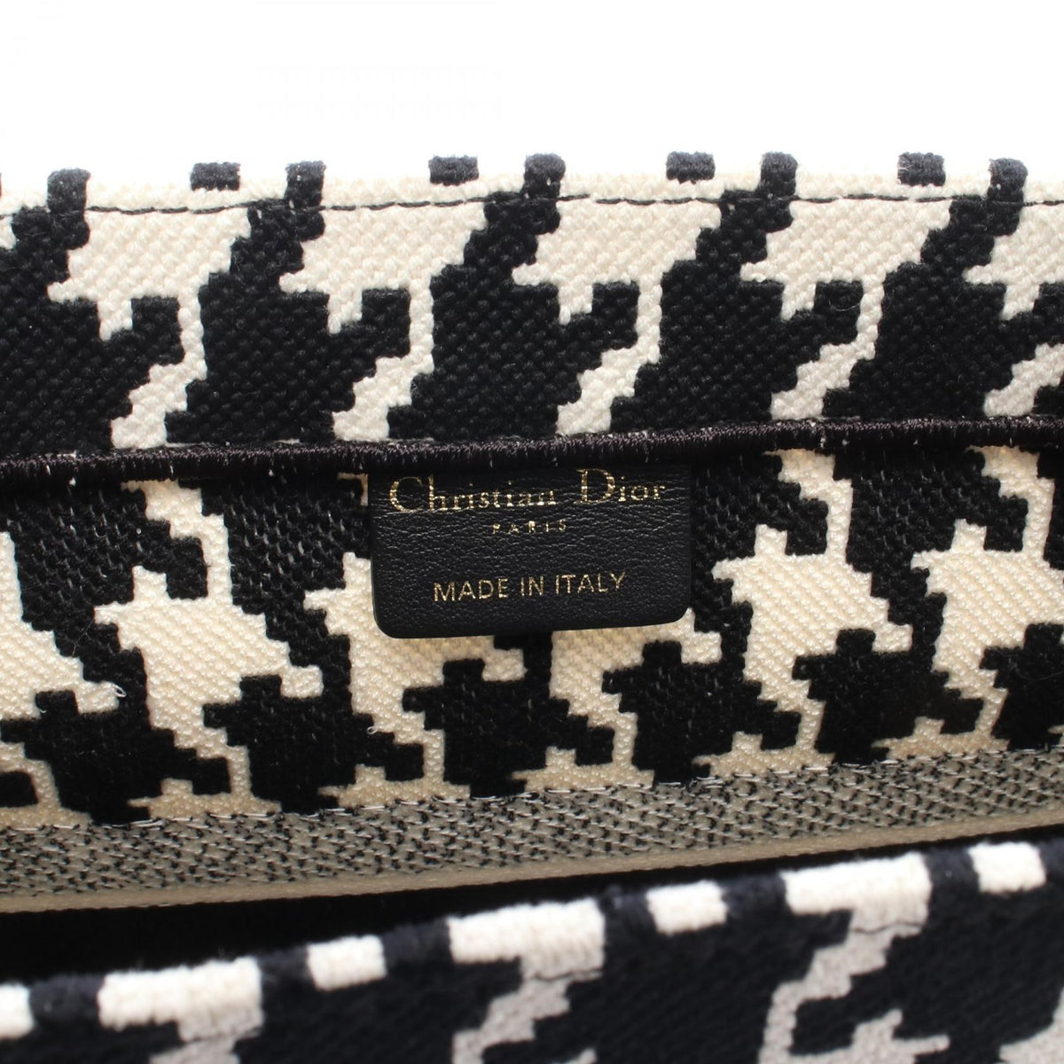 Preloved Dior BOOK TOTE Medium Houndstooth Pattern Tote Bag Black/White canvas 2107601190326
