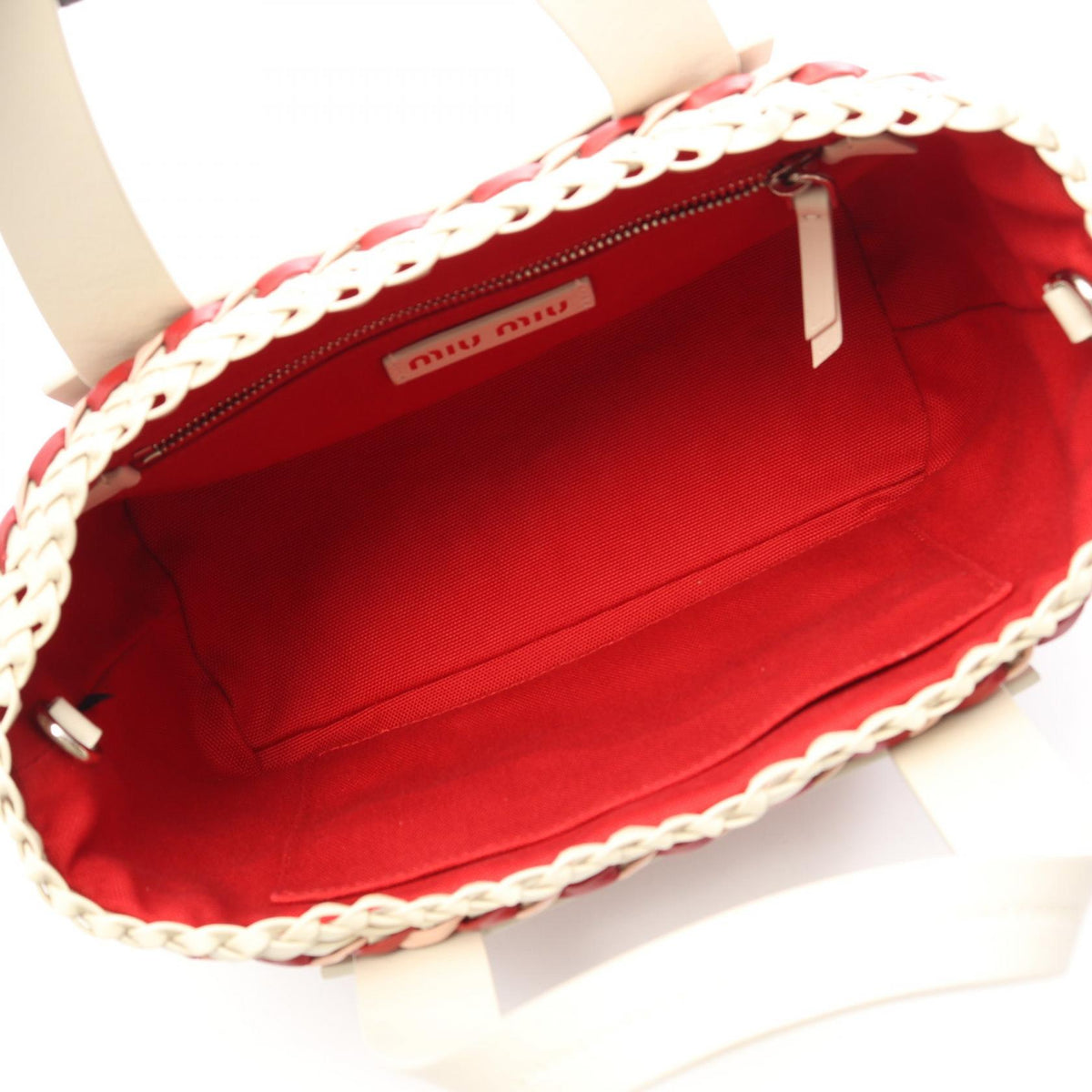 Preloved Miu Miu INTRECCIO 2WAY Handbag Red/White/Pink leather 5BA077 2120800036905